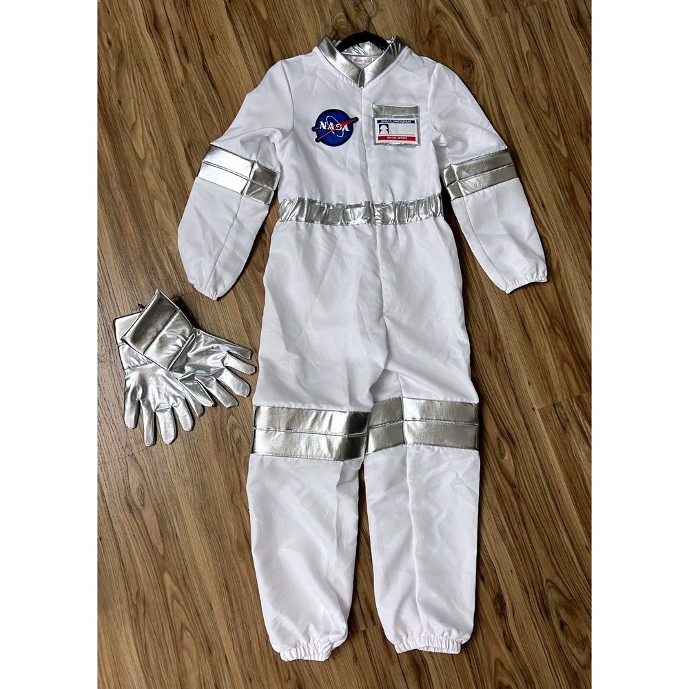 Relibeauty  NASA Astronaut Costume Kids 10-12 White Silver Jumpsuit Gloves